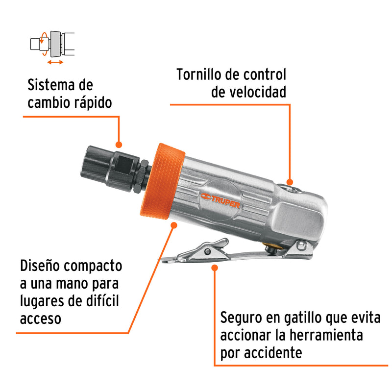 Miniesmeriladora neumática, 1/4", kit 16 piezas