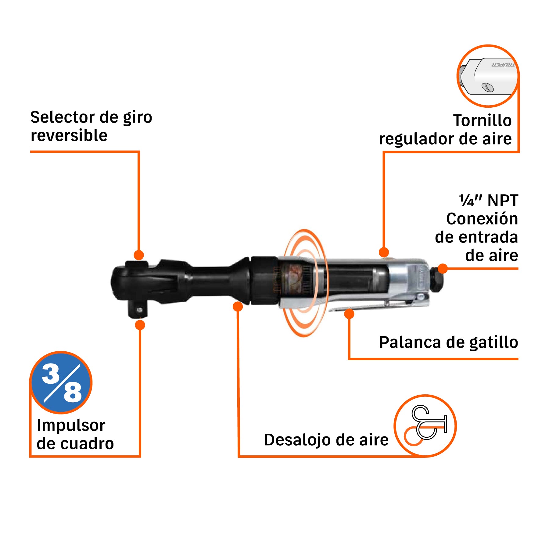 Matraca neumática, 3/8"