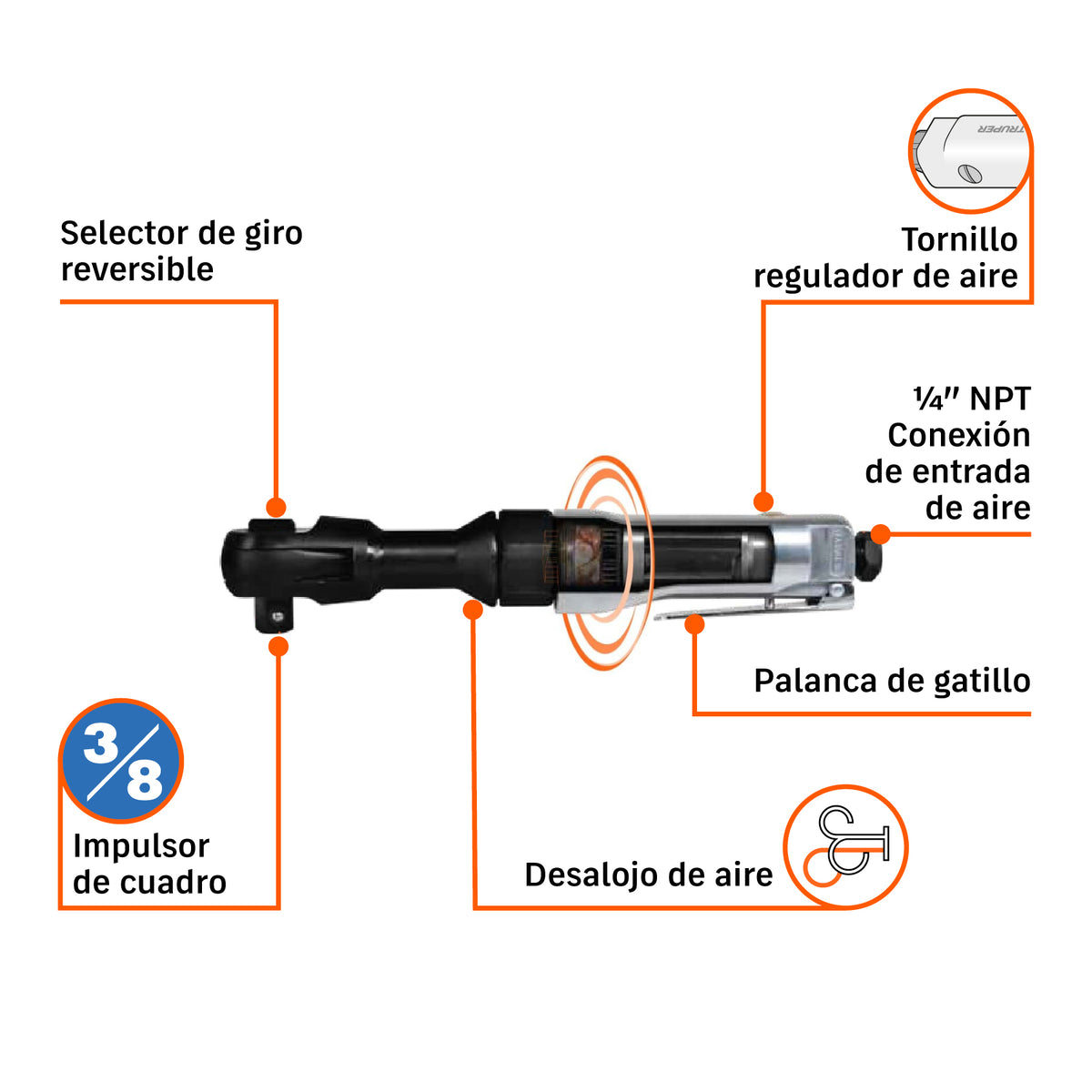 Matraca neumática, 3/8"