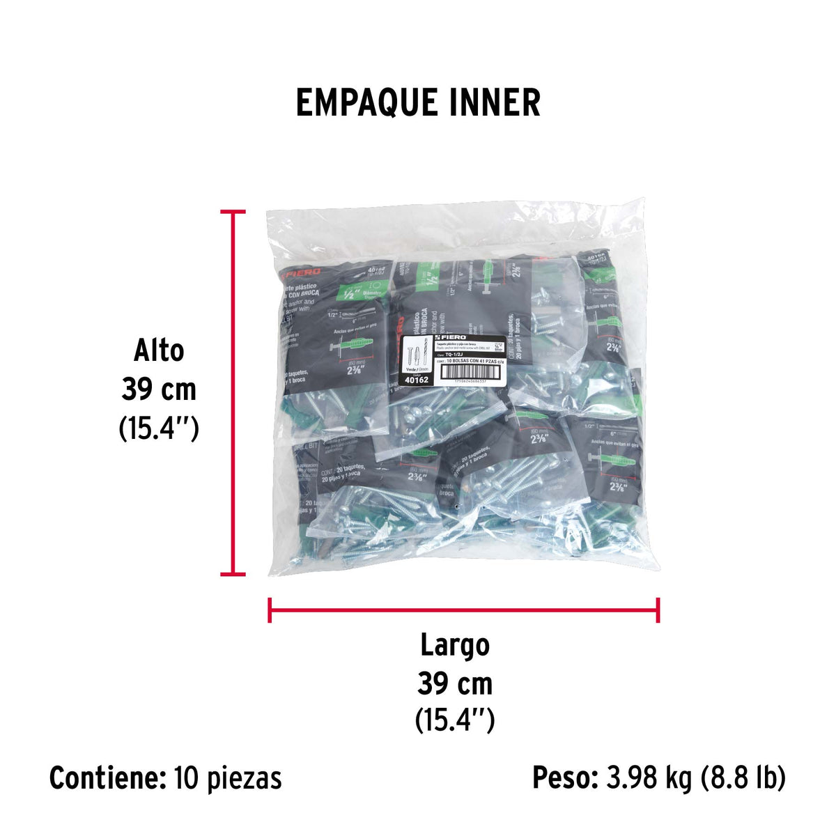 Kit de 20 taquetes 1/2' con pijas #14