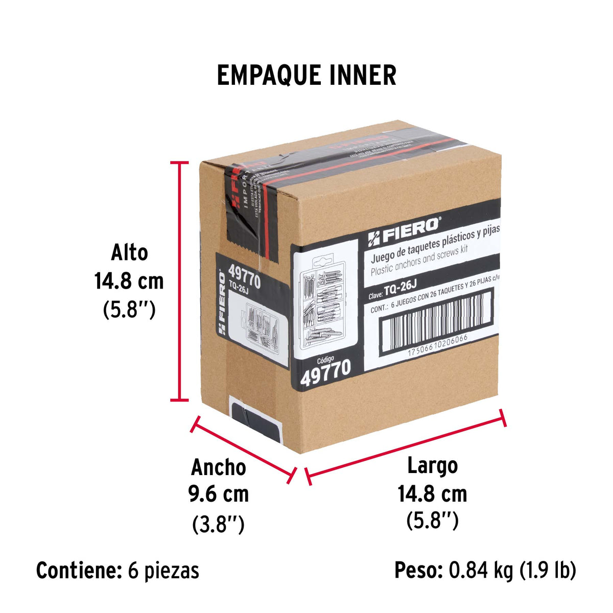 Estuche 26 taquetes 3/16', 1/4', 5/16', c/pijas #6, #8, #10