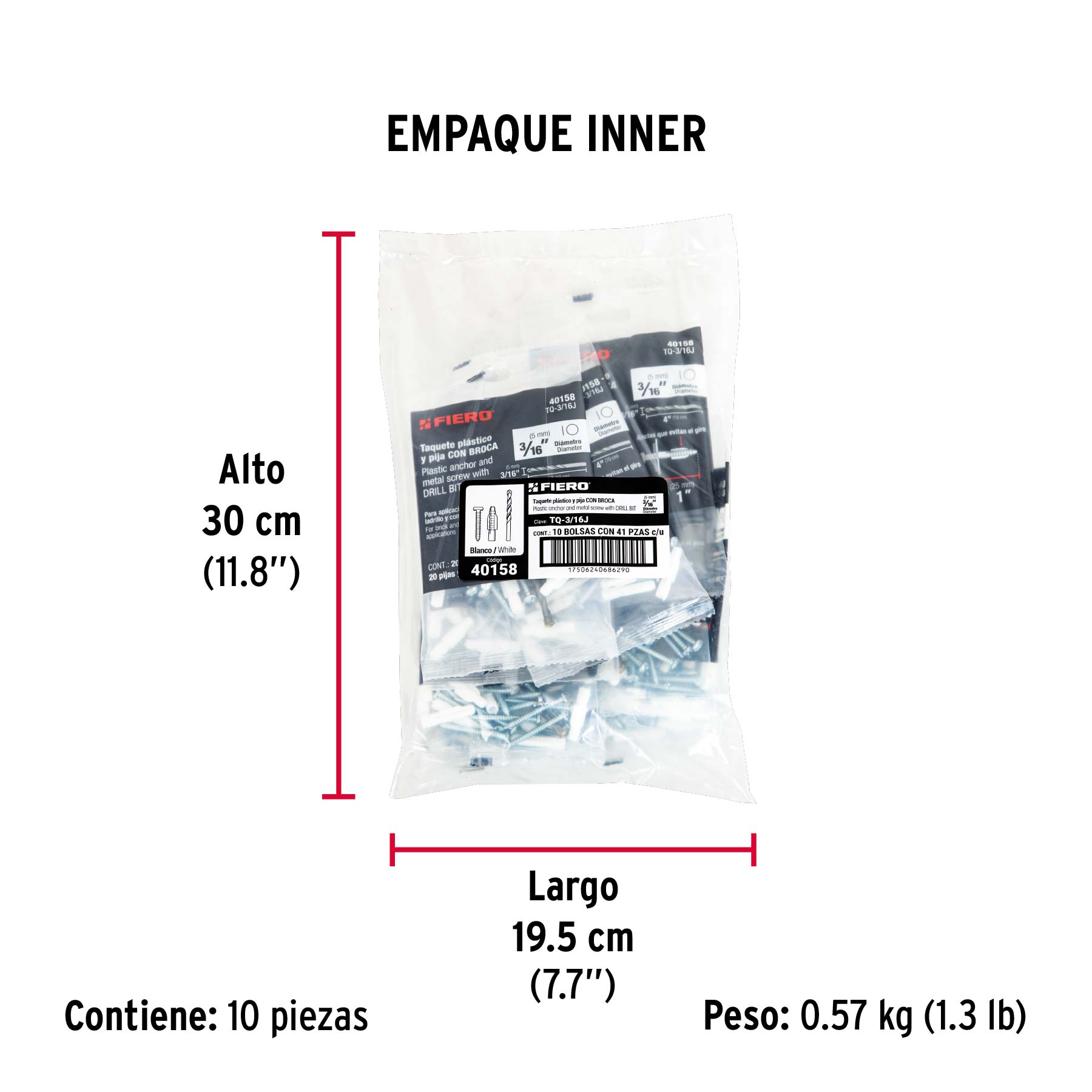 Kit de 20 taquetes 3/16' con pijas #6