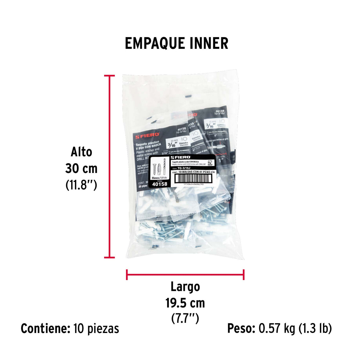 Kit de 20 taquetes 3/16' con pijas #6