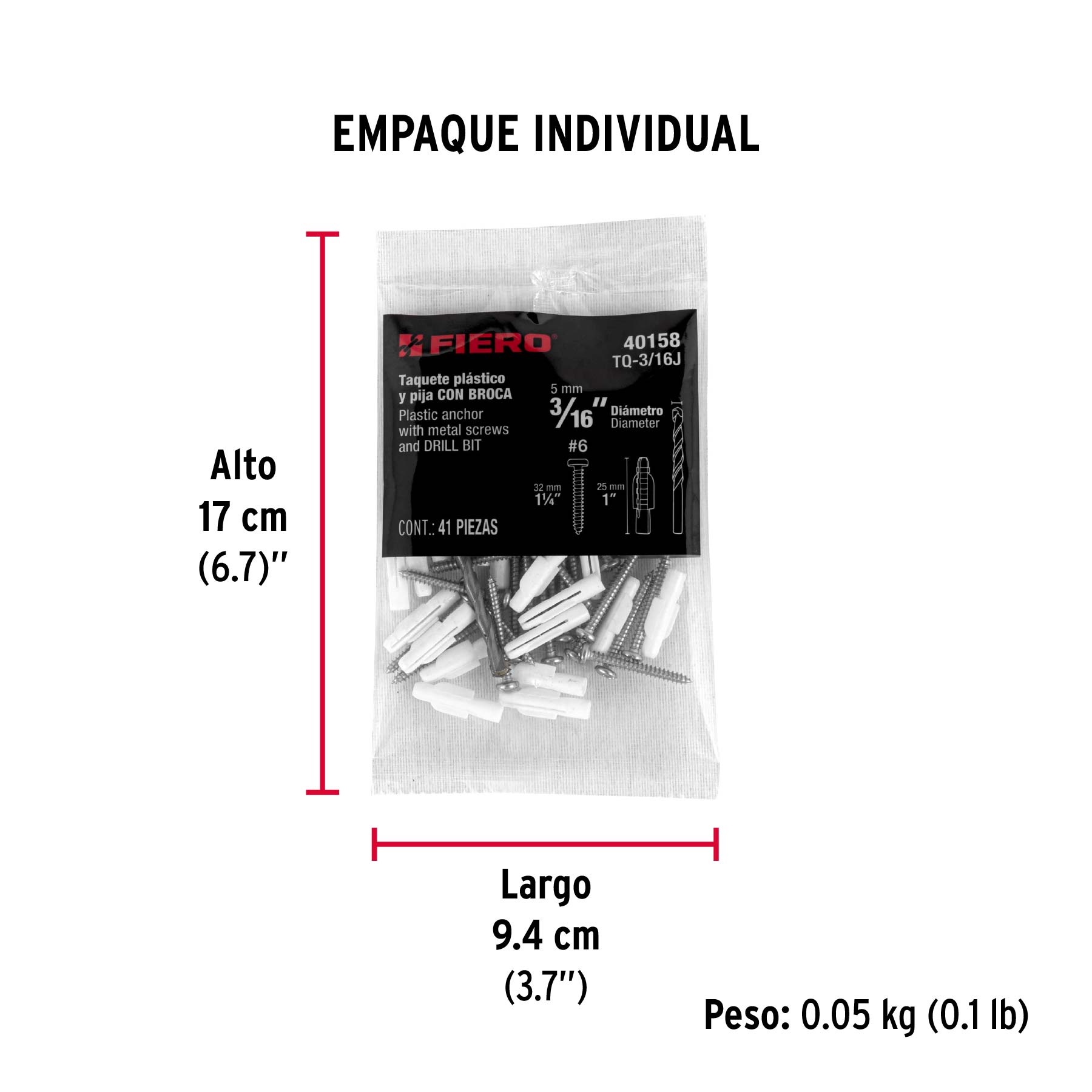 Kit de 20 taquetes 3/16' con pijas #6