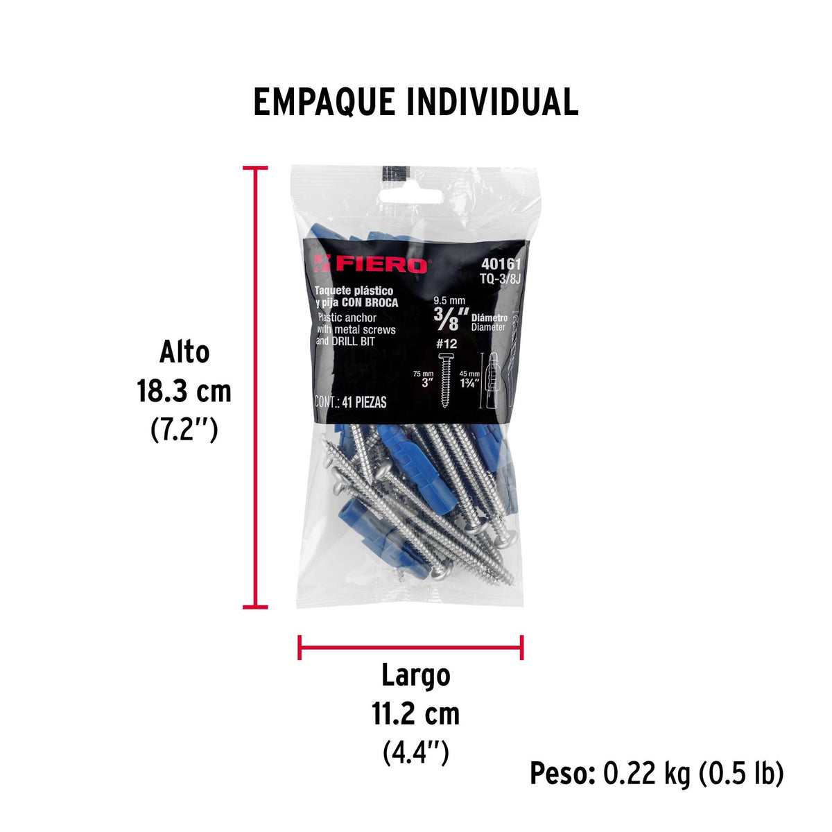Kit de 20 taquetes 3/8' con pijas #12