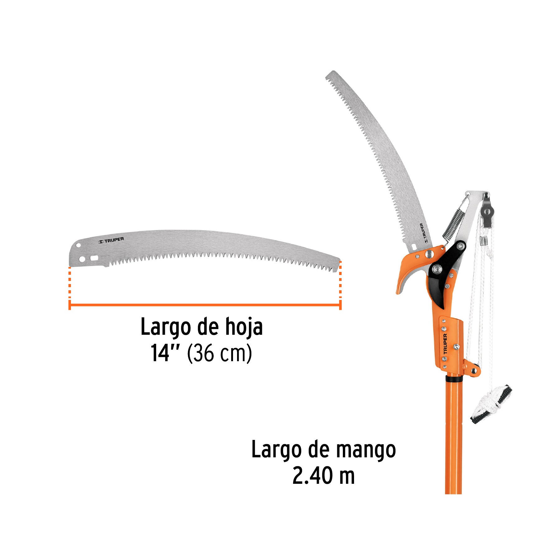 Cortador ramas altas, mango telescópico, aluminio, 2.40 m