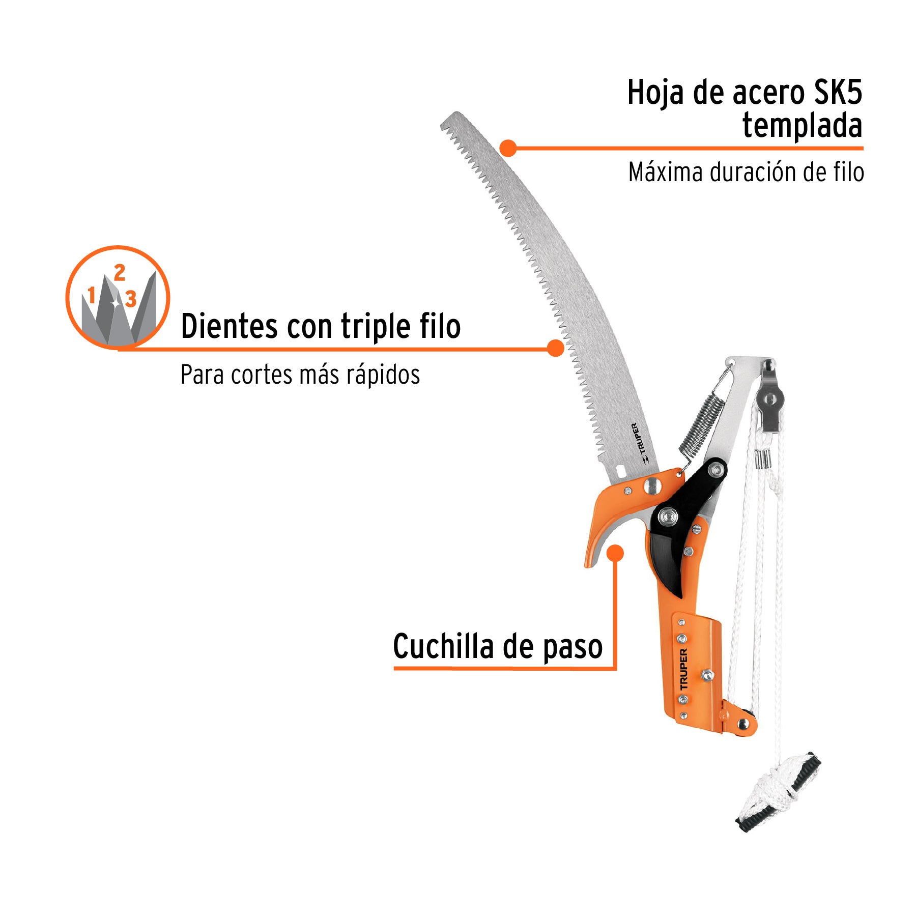 Cortador de ramas altas, sin mango, hoja de acero SK5 de 14"