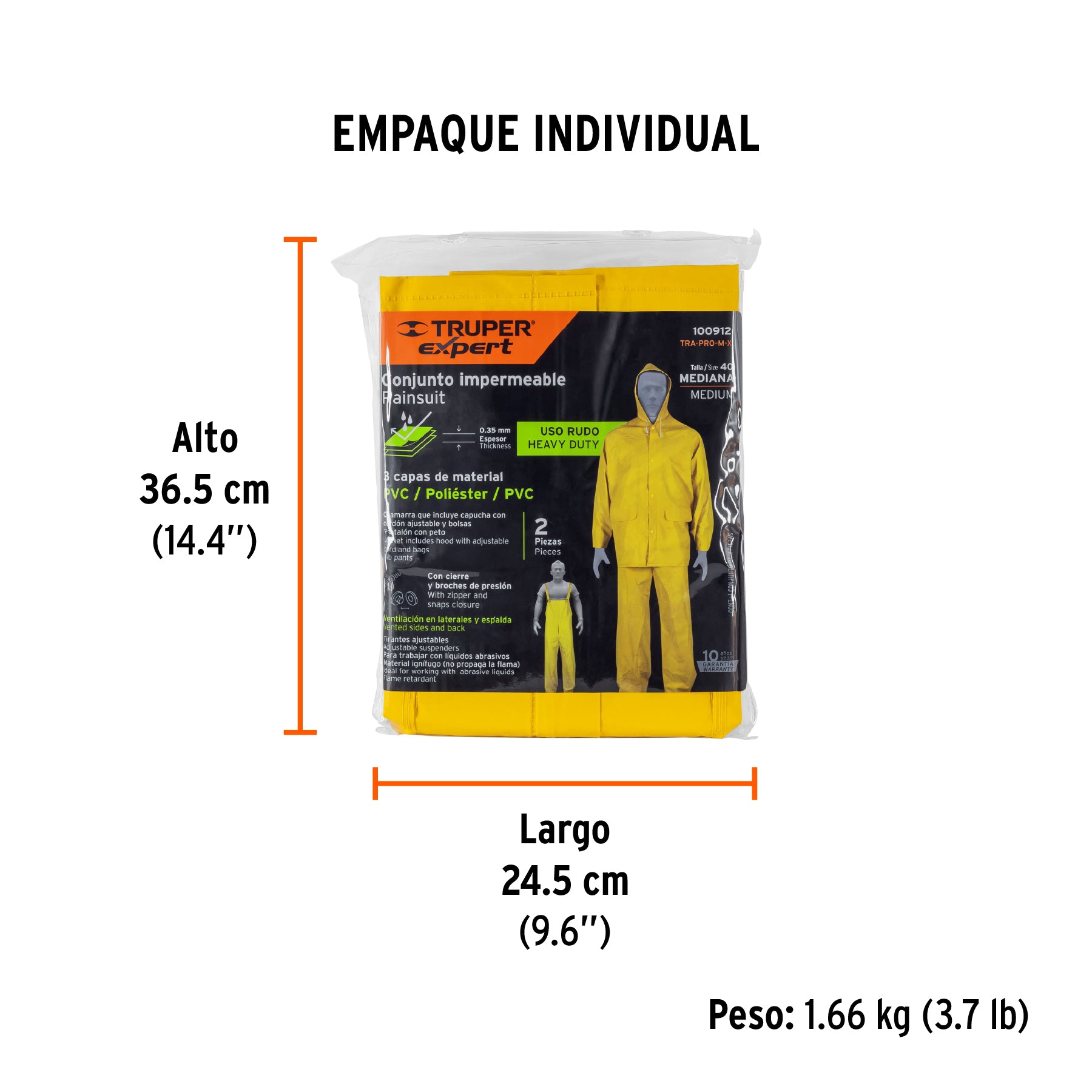 CONJUNTO IMPERMEABLE,PVC/poliéster/PVC,espesor 0.35mm, M, Expert