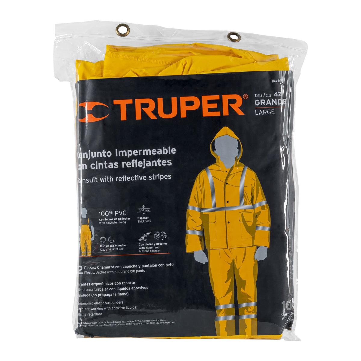 Conjunto impermeable c/reflejante, amarillo, talla G, PVC