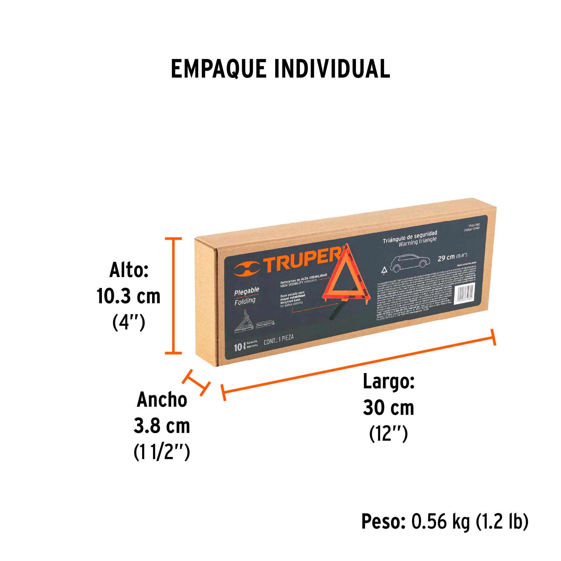 Triángulo de seguridad, de plástico, 29 cm