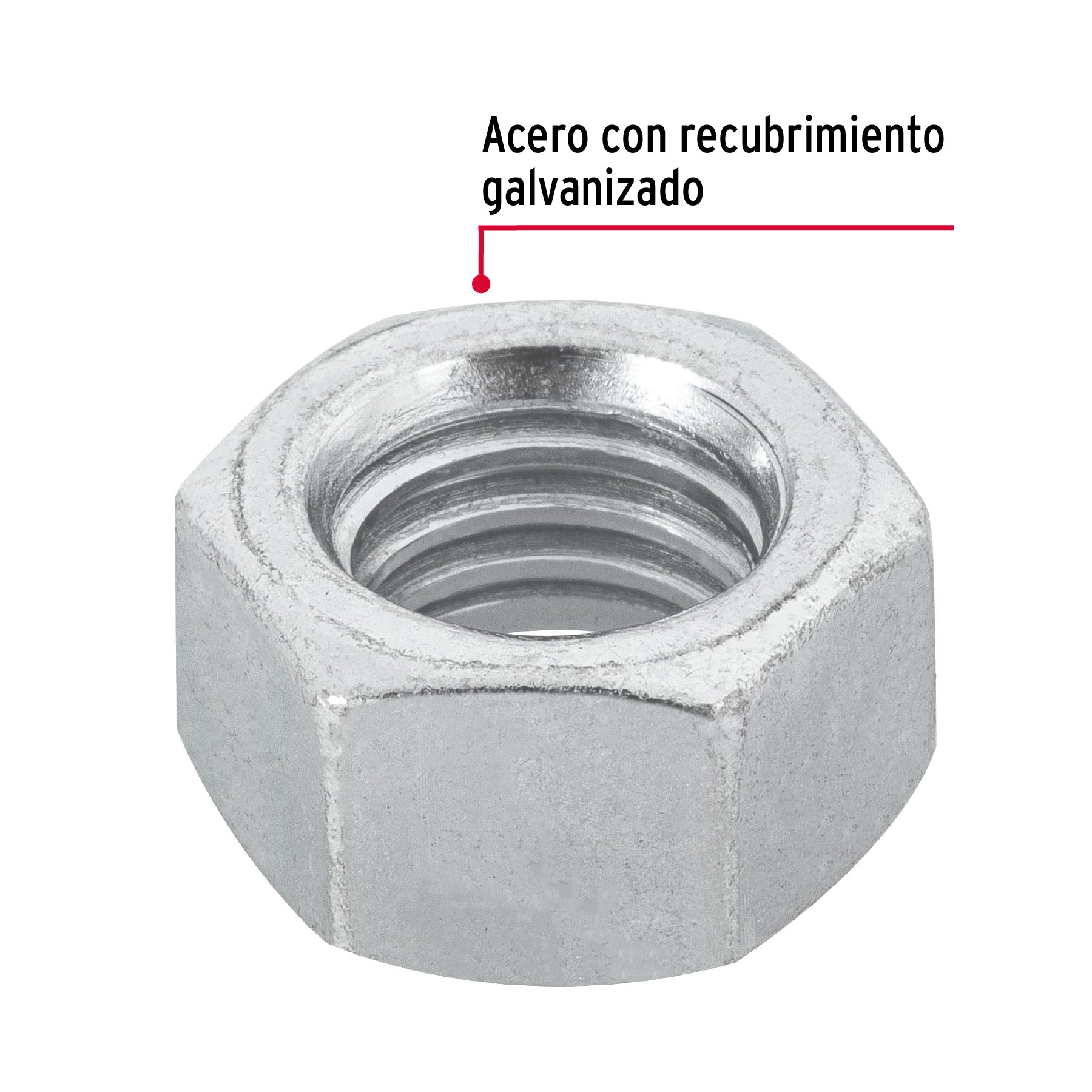 Blíster con 6 tuercas 1/2' hex de acero galvanizado, Fiero