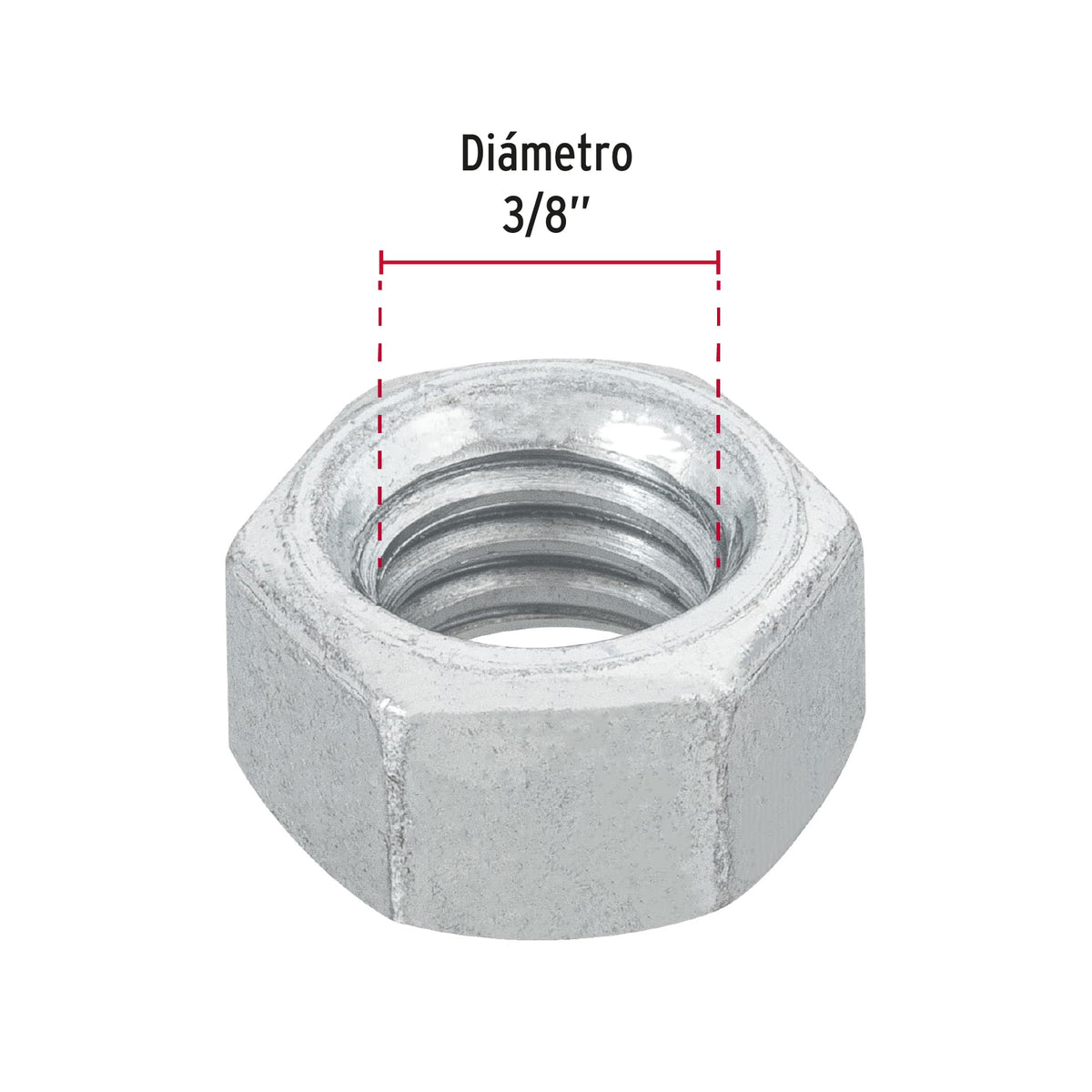 Blíster con 12 tuercas 3/8' hex de acero galvanizado, Fiero