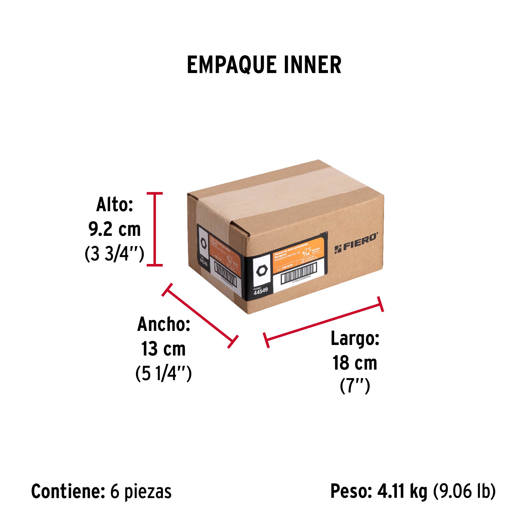 Tuerca de acero galvanizado hexagonal de 5/16", 150 pzas