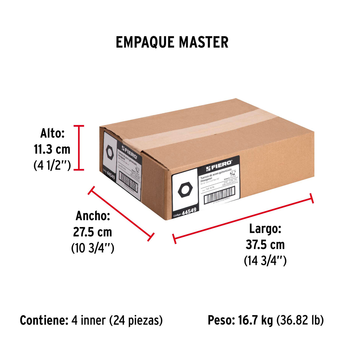 Tuerca de acero galvanizado hexagonal de 5/16", 150 pzas