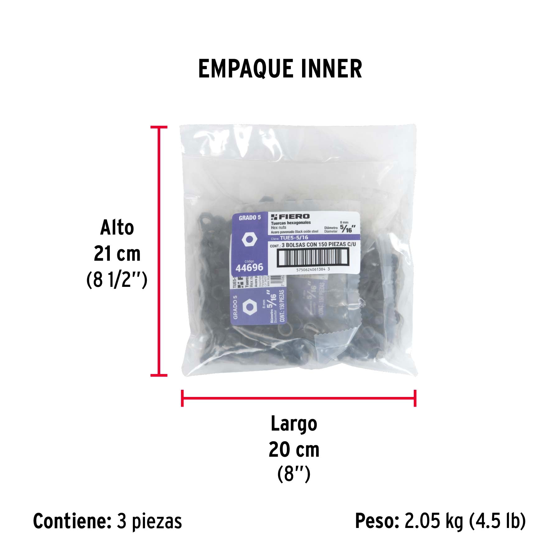 Tuerca grado 5, 5/16"