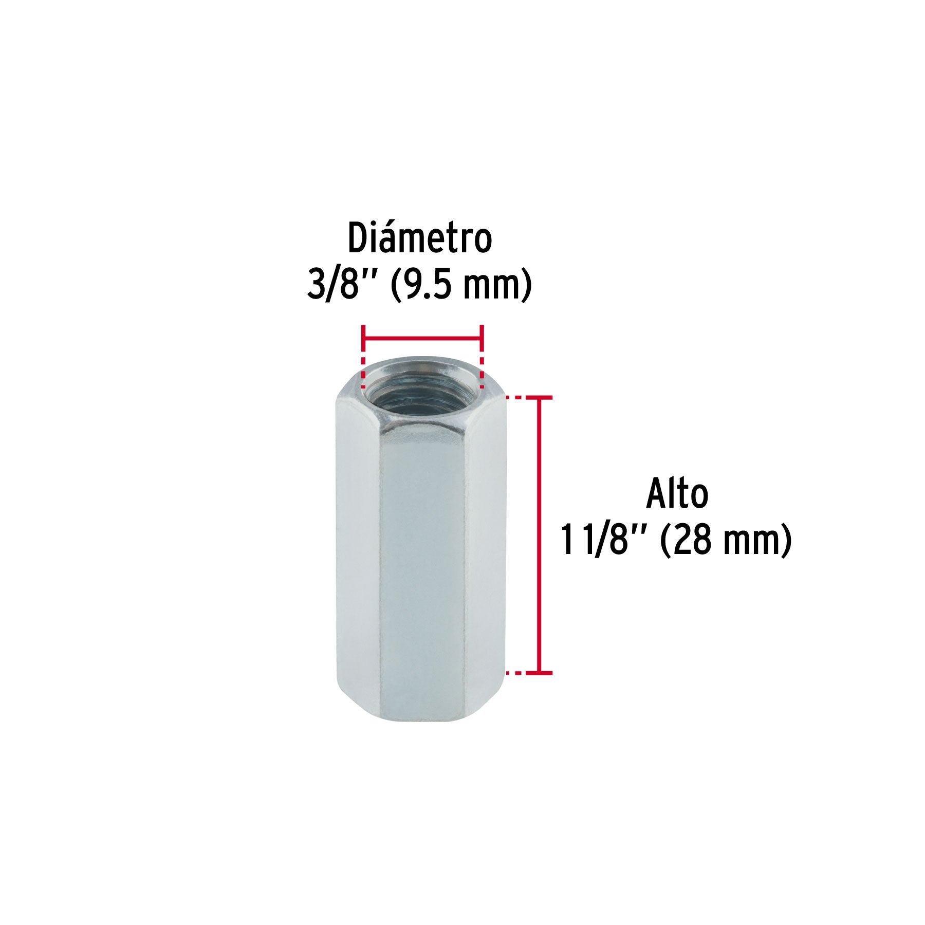 Bolsa con 5 tuercas cople, 3/8' acero galvanizado , FIERO