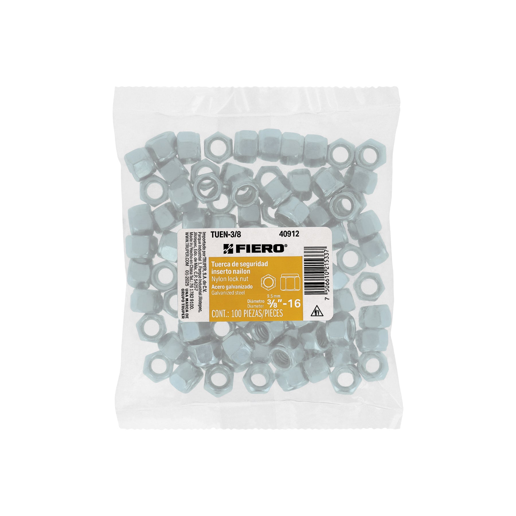 Bolsa con 100 tuercas de seguridad, 3/8' , FIERO