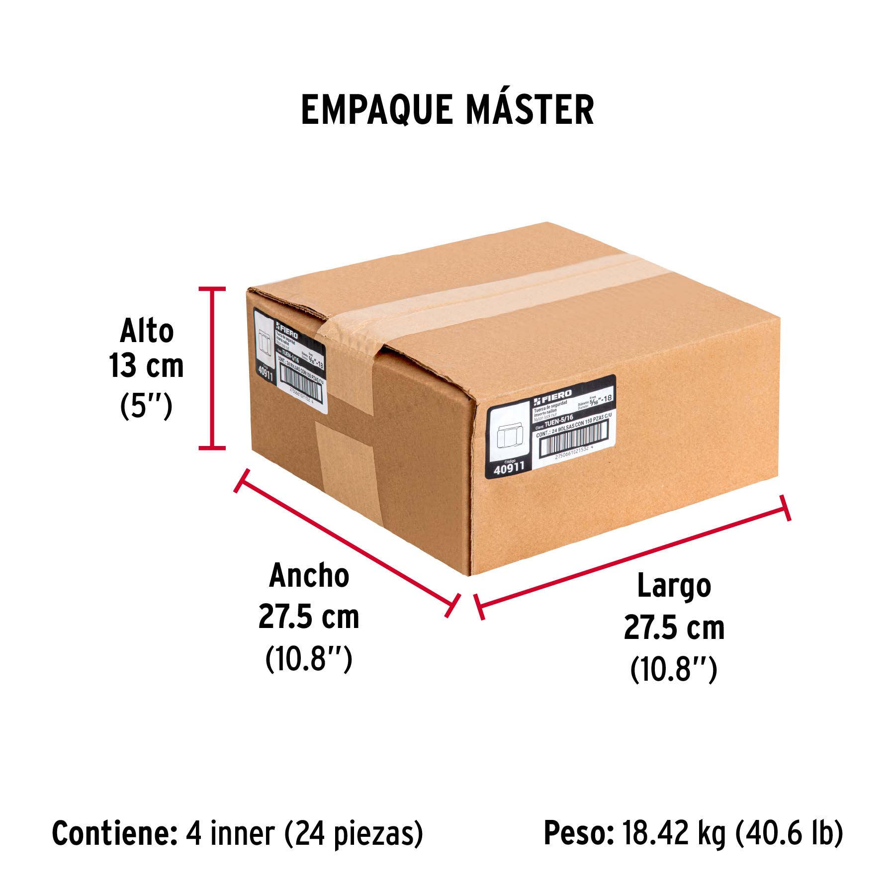 Bolsa con 150 tuercas de seguridad, 5/16' , FIERO