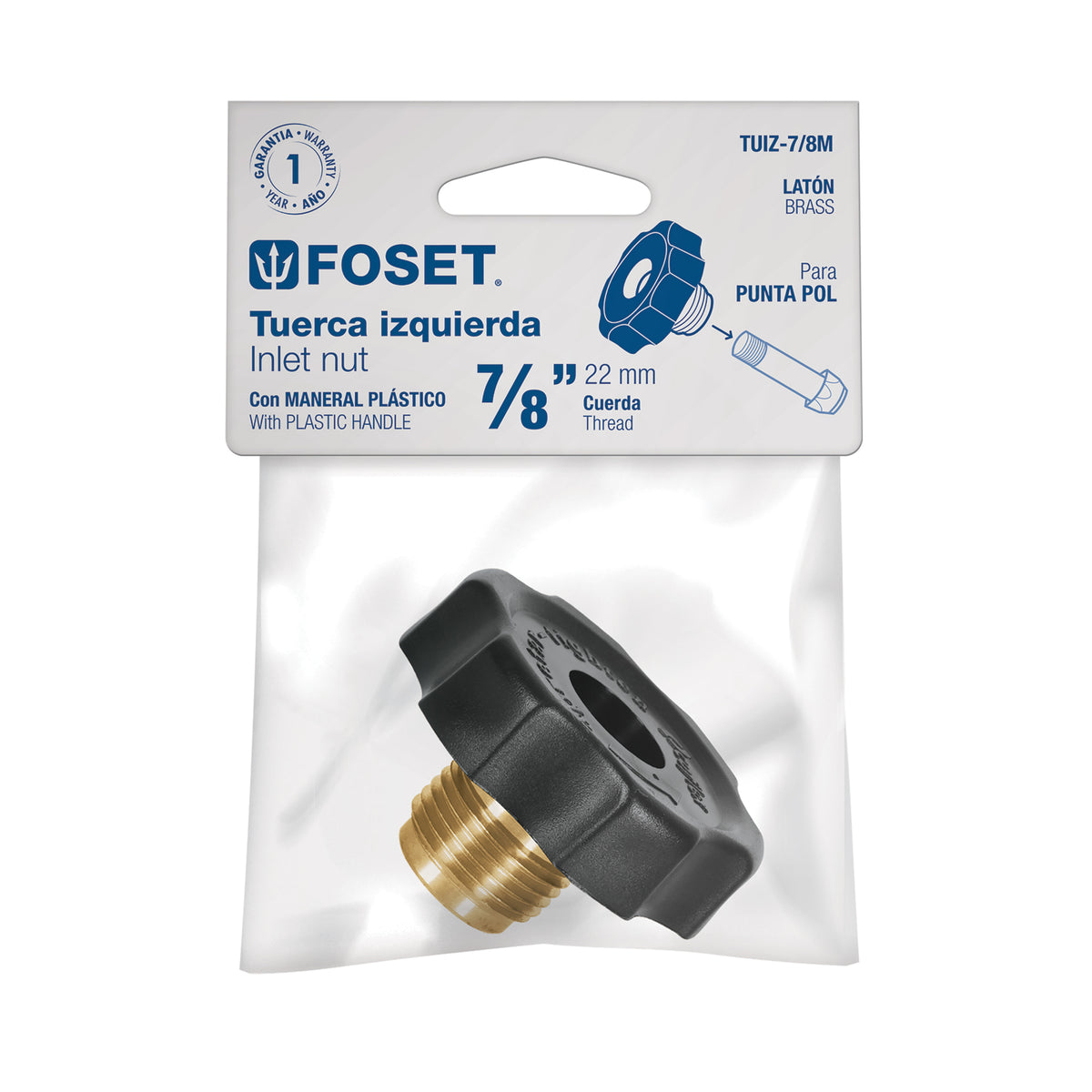 Tuerca izquierda 7/8" con maneral plástico