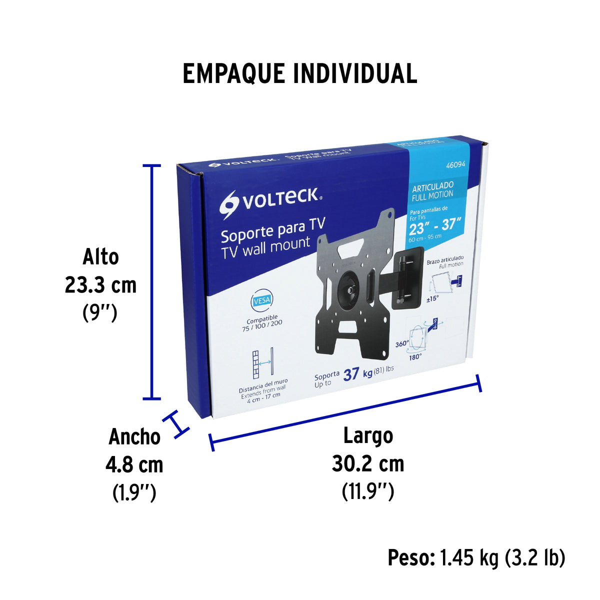 Soporte para TV, articulado, 23"-37"
