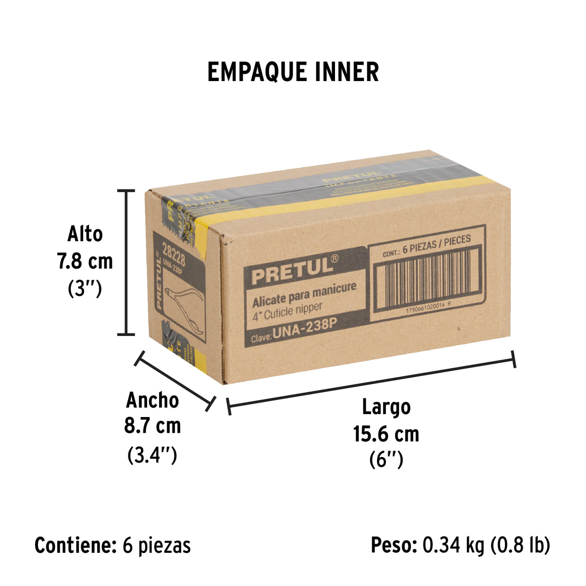Alicate para manicure 3-3/4', cabeza recta, Pretul