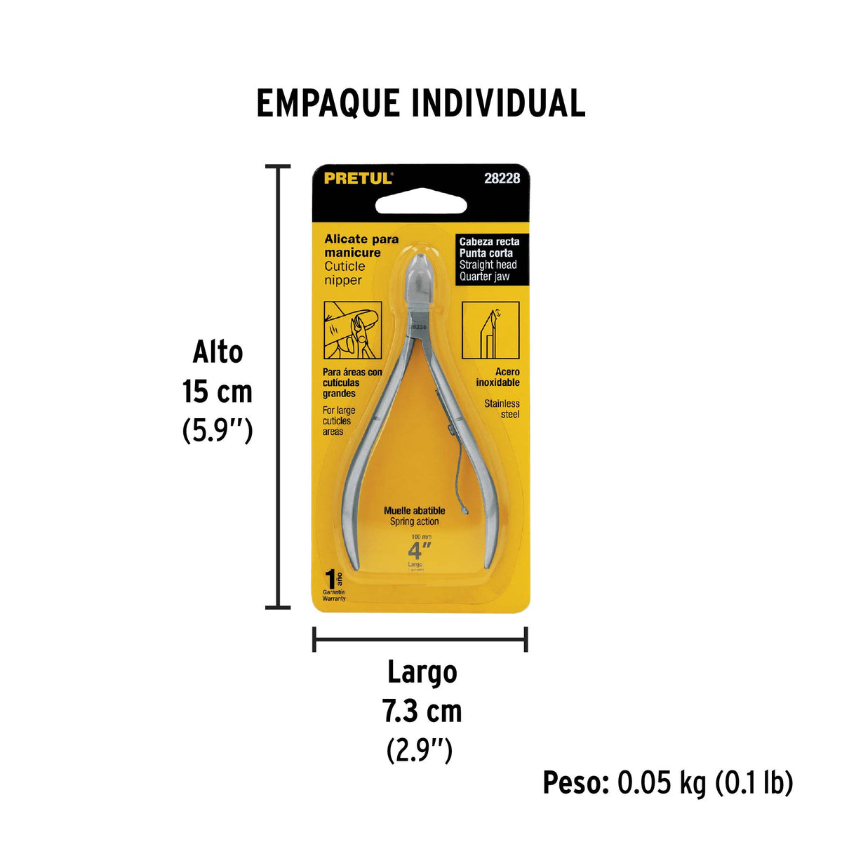 Alicate para manicure 3-3/4', cabeza recta, Pretul