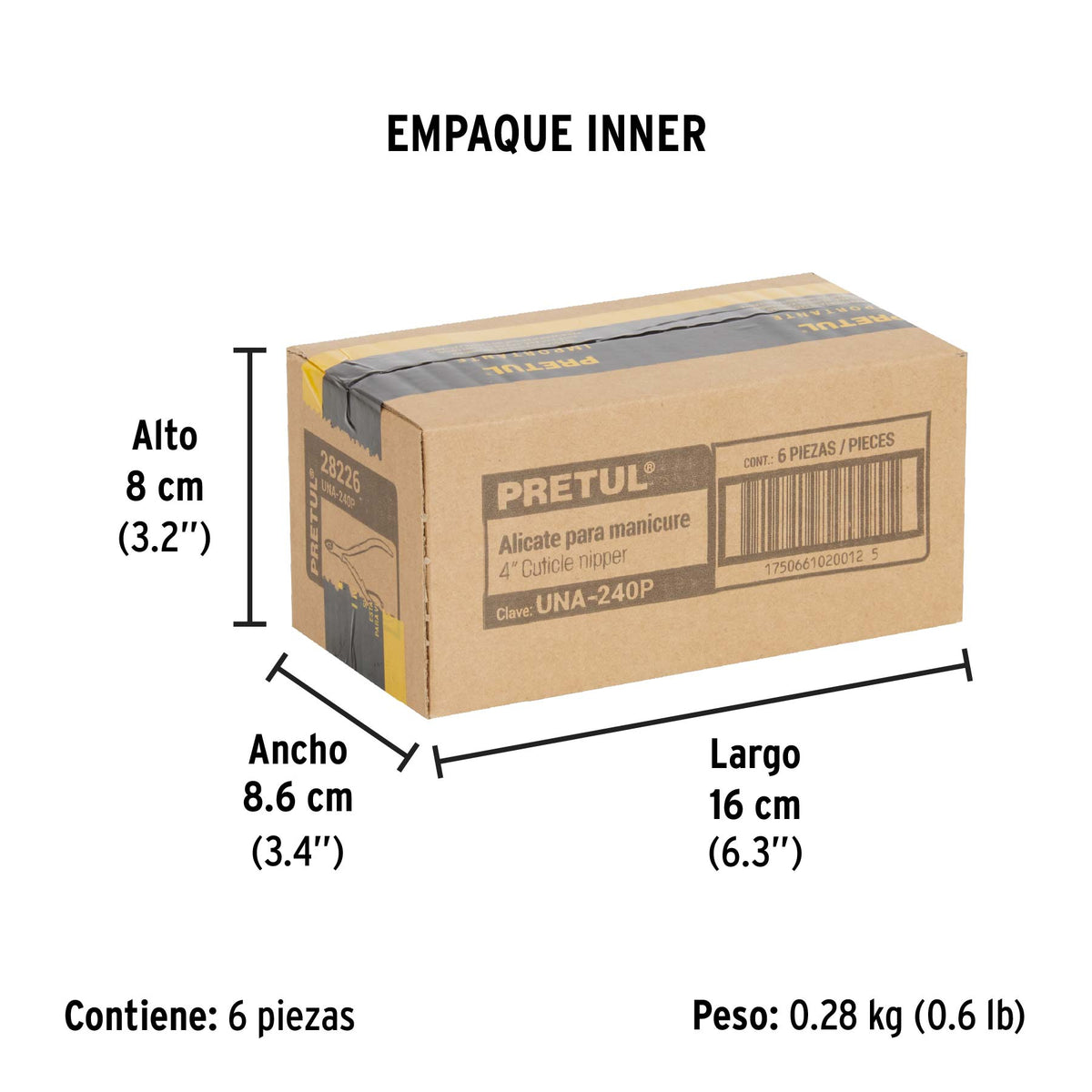 Alicate para manicure 4', cabeza recta, Pretul