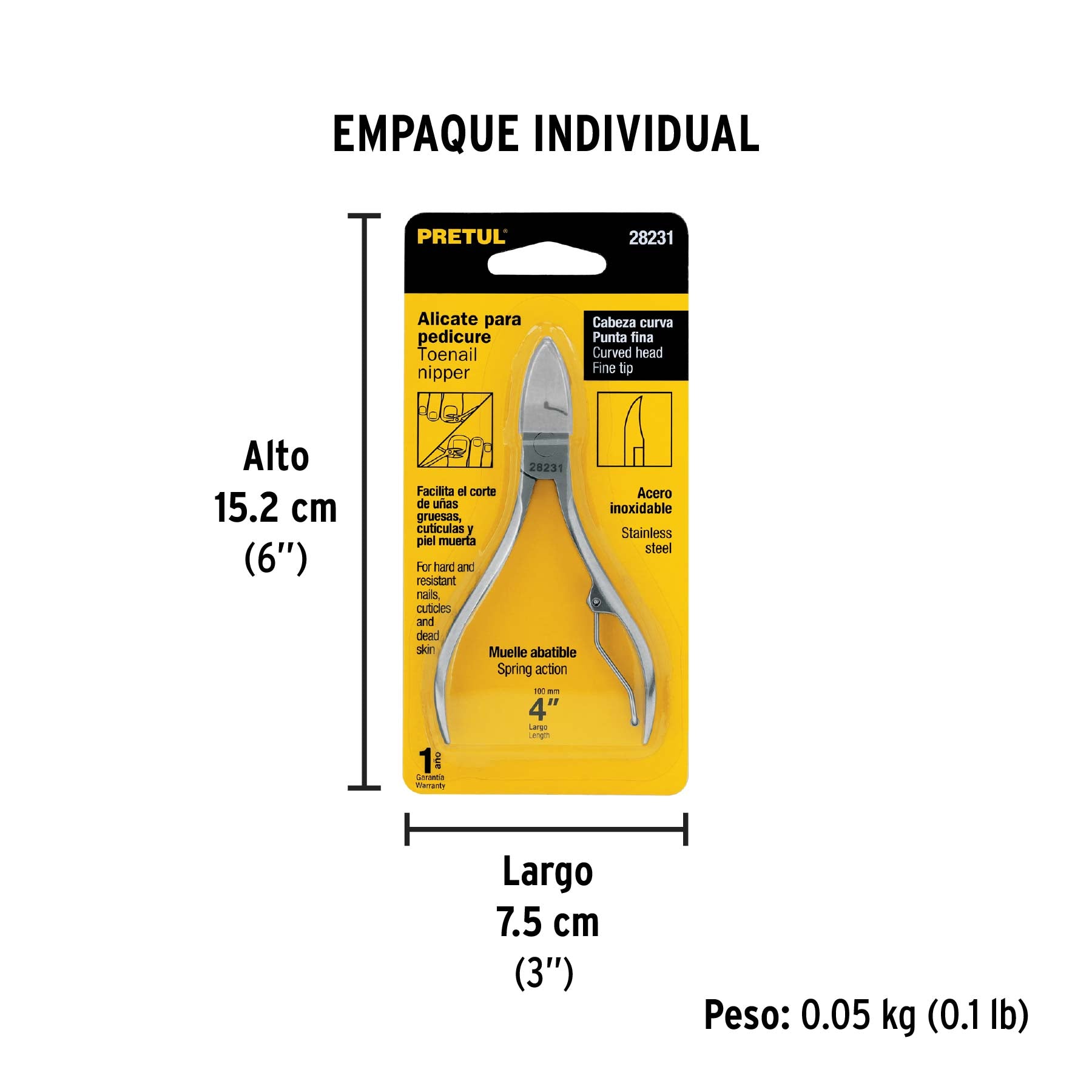 Alicate para pedicure 4', cabeza curva, Pretul