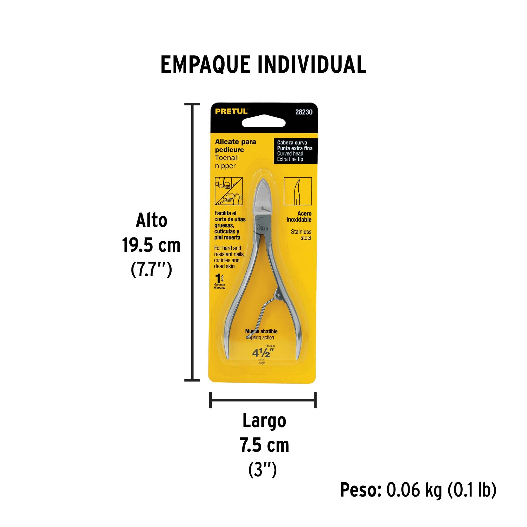 Alicate para pedicure 4-3/4', cabeza curva, Pretul