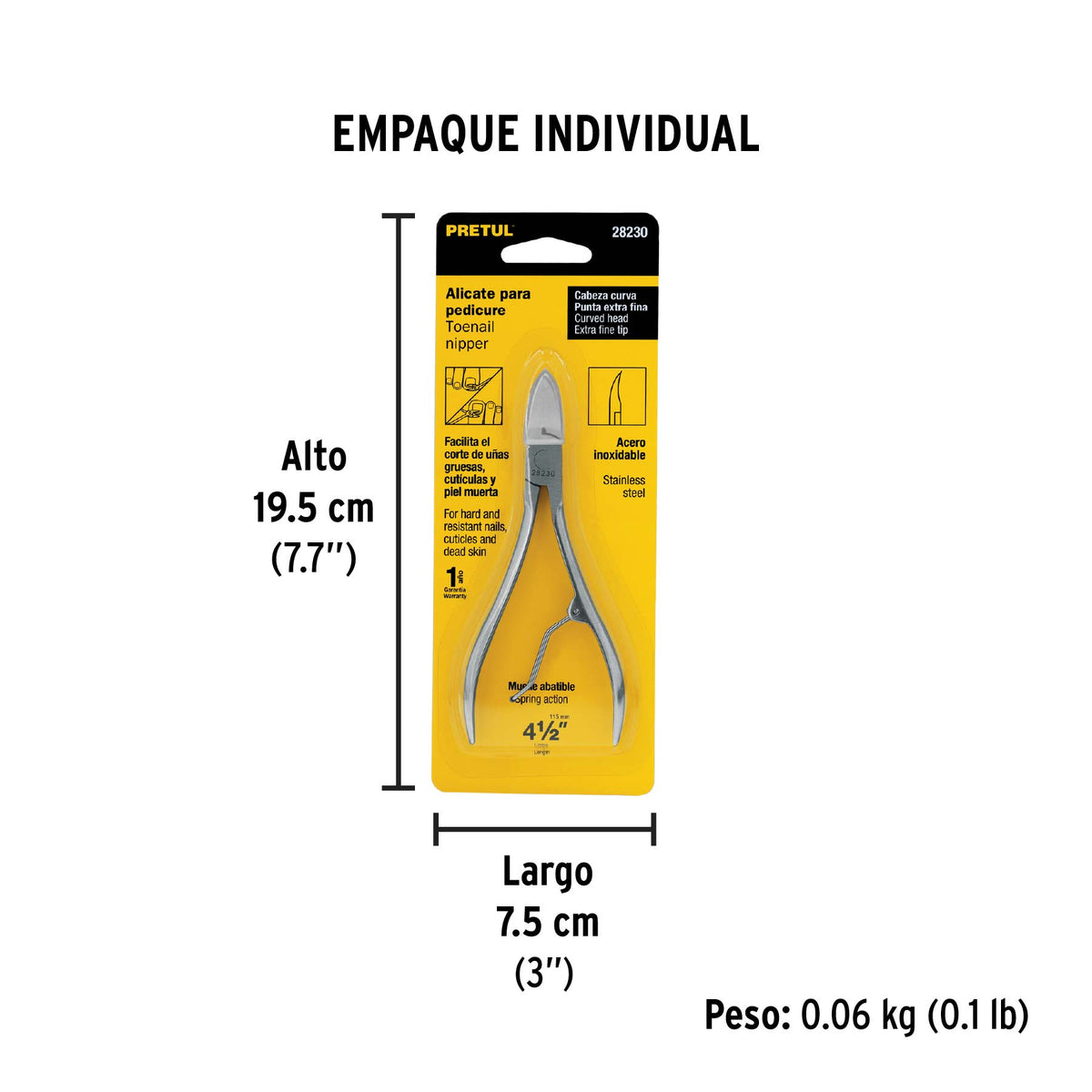 Alicate para pedicure 4-3/4', cabeza curva, Pretul
