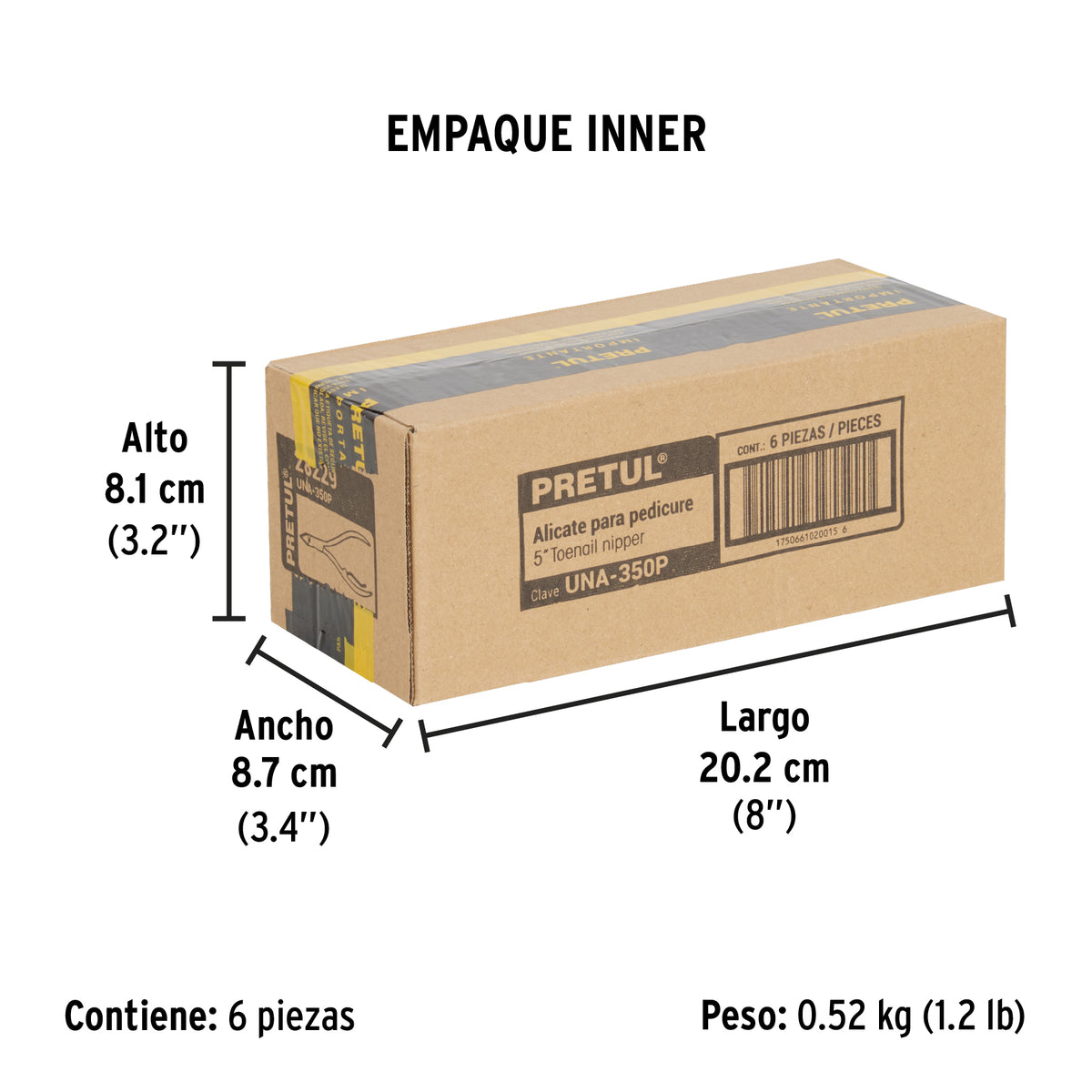 Alicate para pedicure 5', cabeza plana, Pretul
