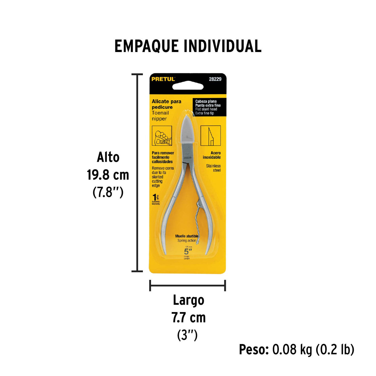 Alicate para pedicure 5', cabeza plana, Pretul