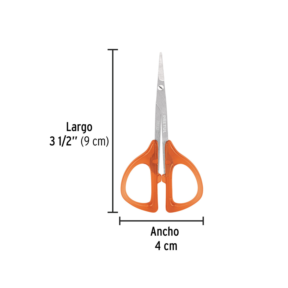 Tijera para manicure 3-3/4', mango plastico, Pretul