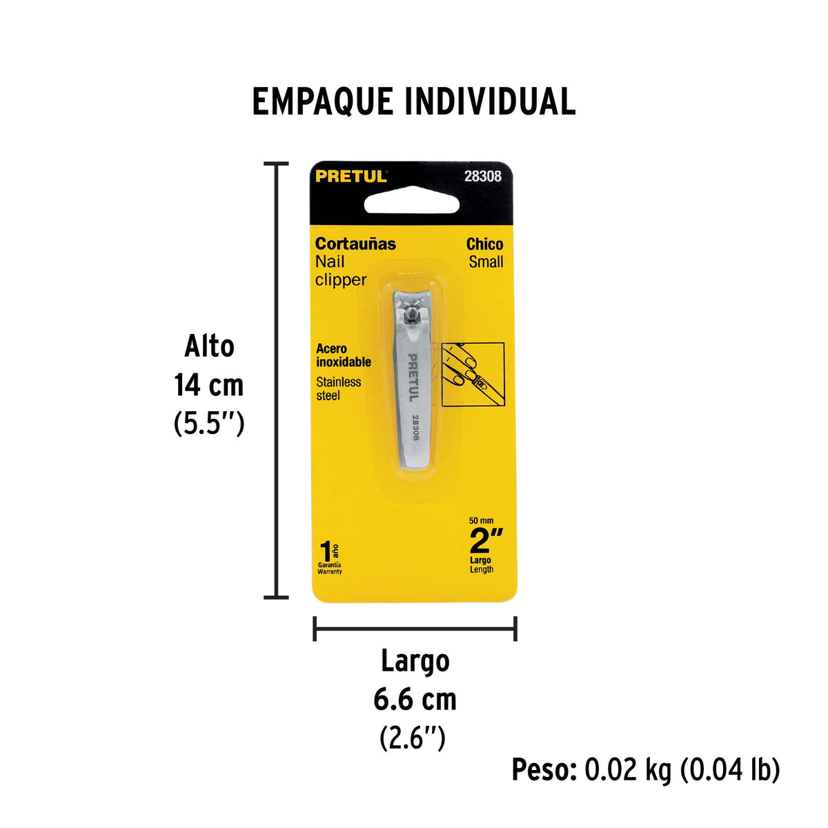 Corta uñas 2' acero inoxidable, Pretul