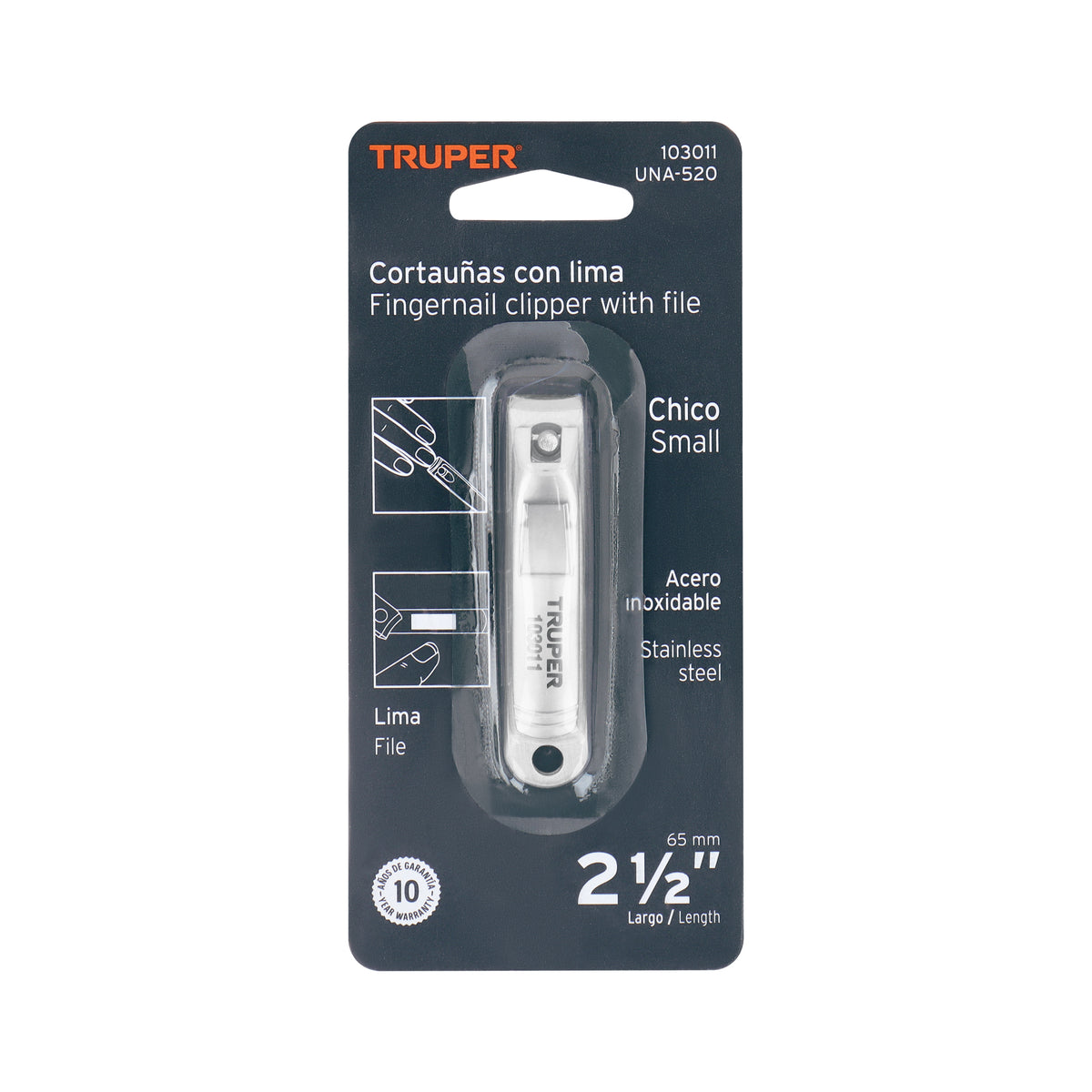 Cortaúñas 2 1/2" acero inoxidable, TRUPER