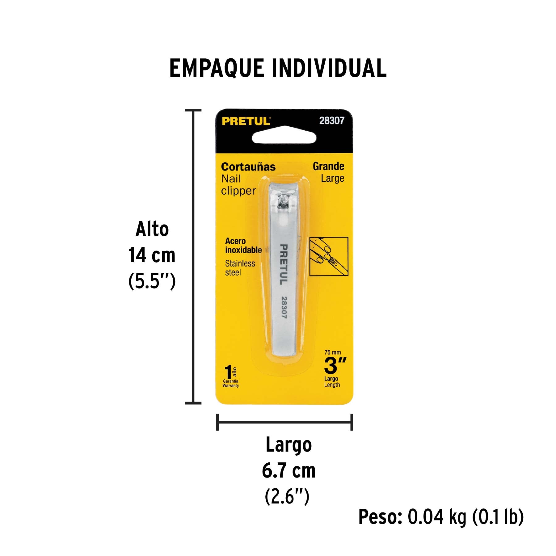 Corta uñas 3' acero inoxidable, Pretul