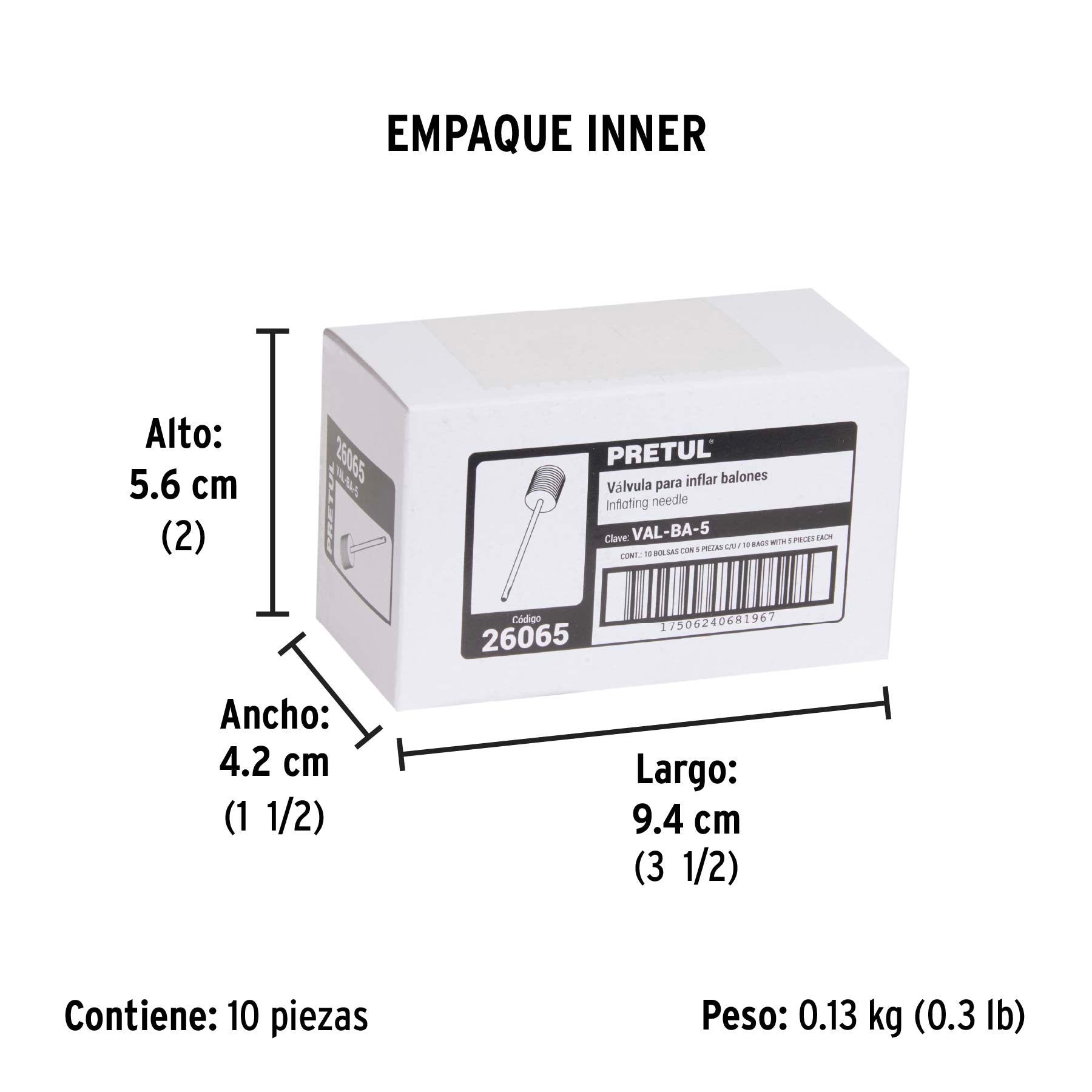 Válvula para inflar balones, bolsa 5 piezas, Pretul