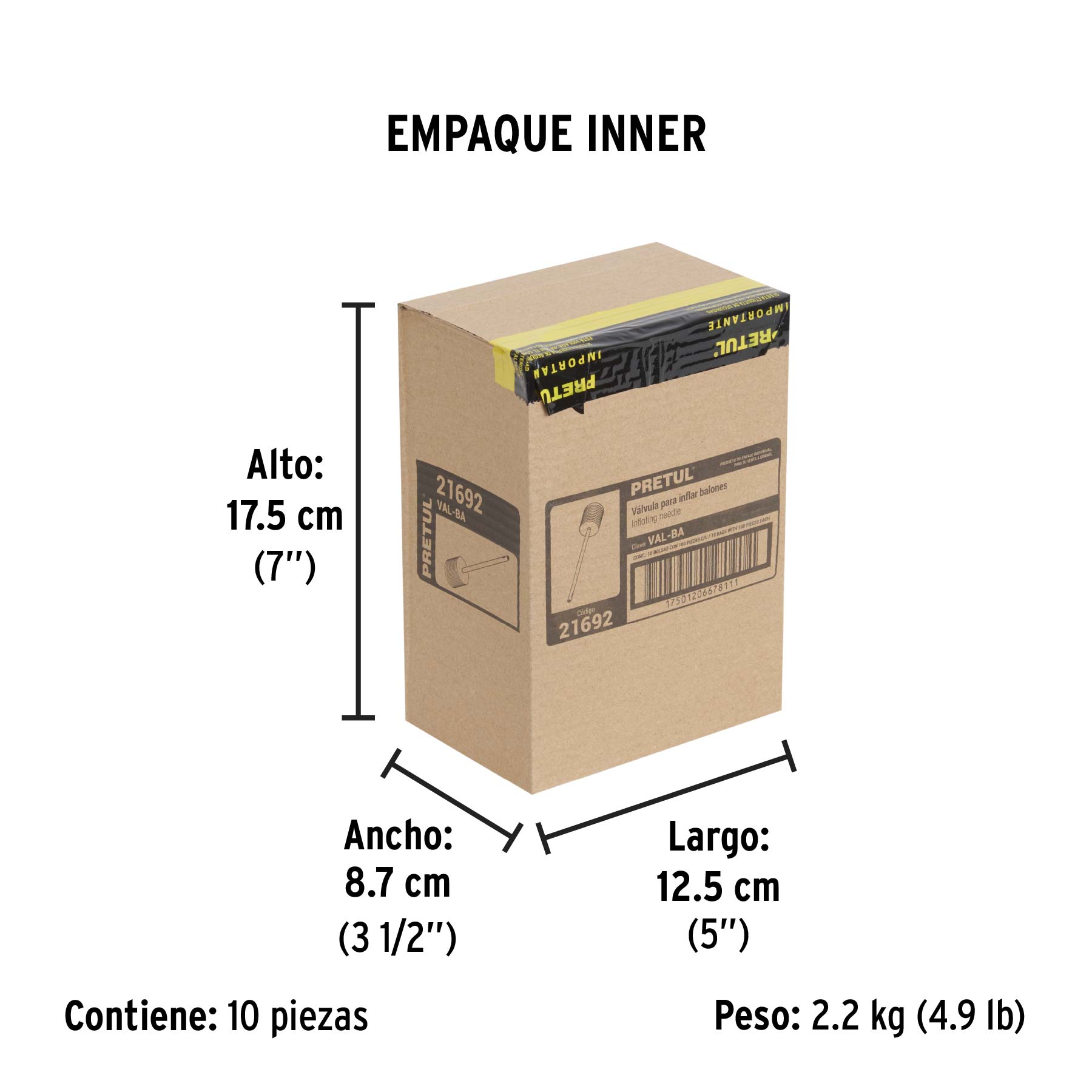 Válvula para inflar balones, bolsa 100 piezas, Pretul