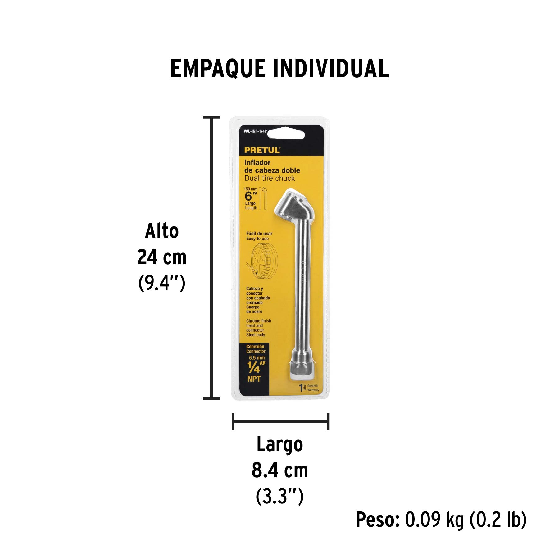 Valvula para inflar 1/4" cabeza doble