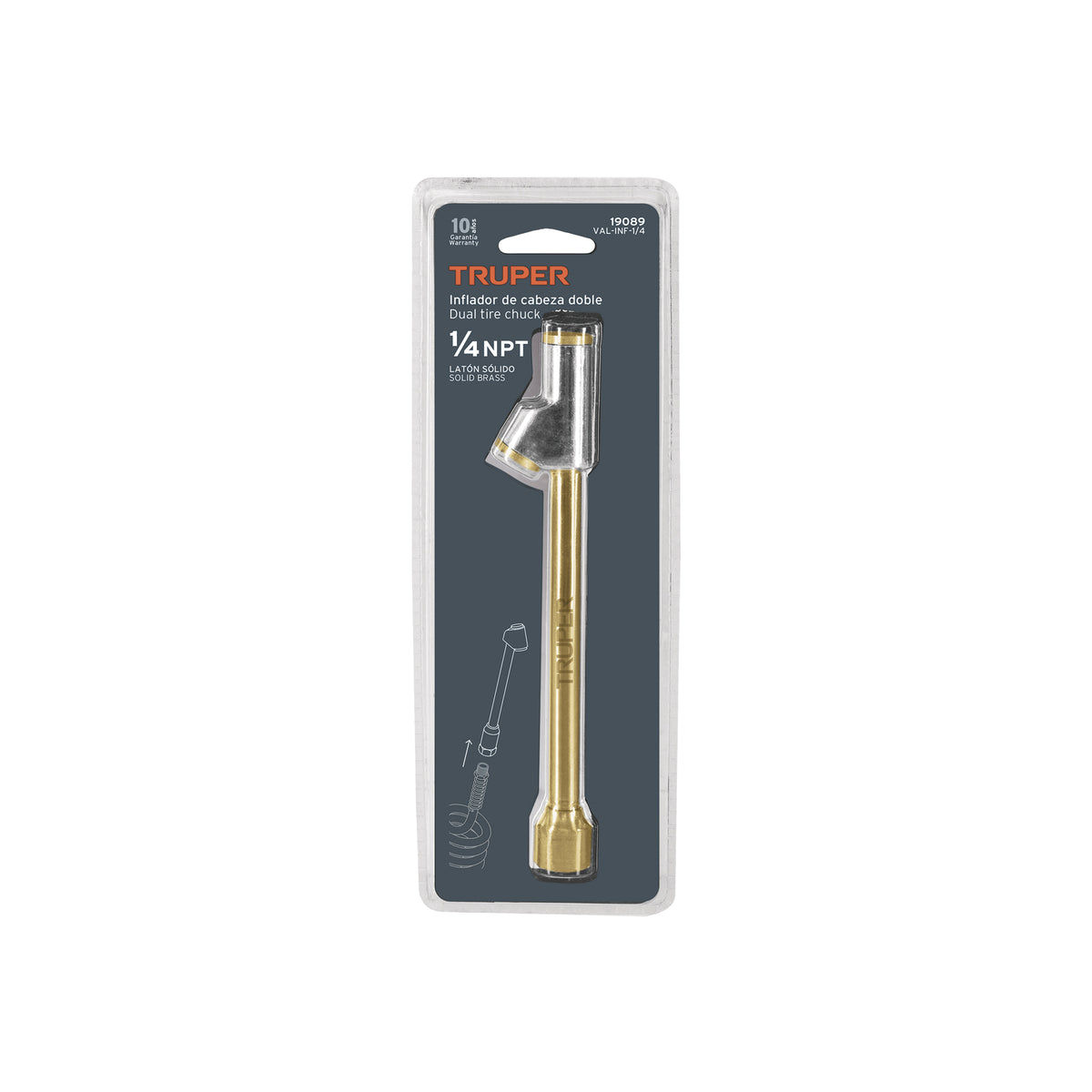 Valvula inflador cabeza doble, cuerda 1/4 npt