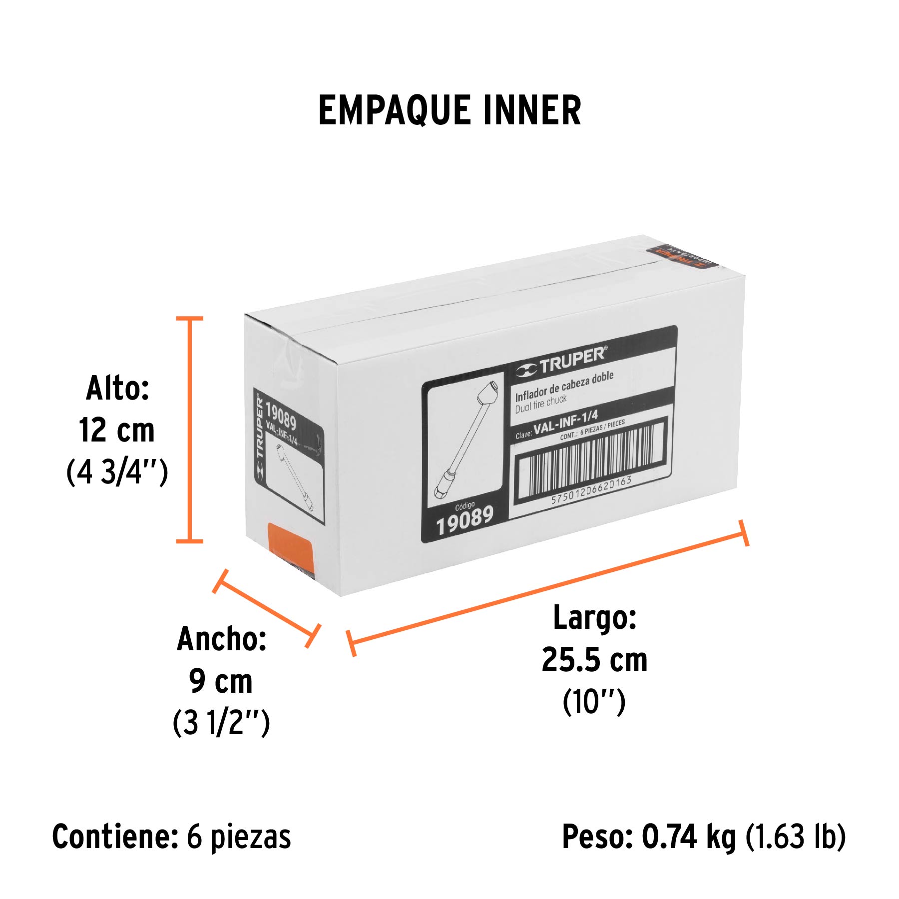 Valvula inflador cabeza doble, cuerda 1/4 npt