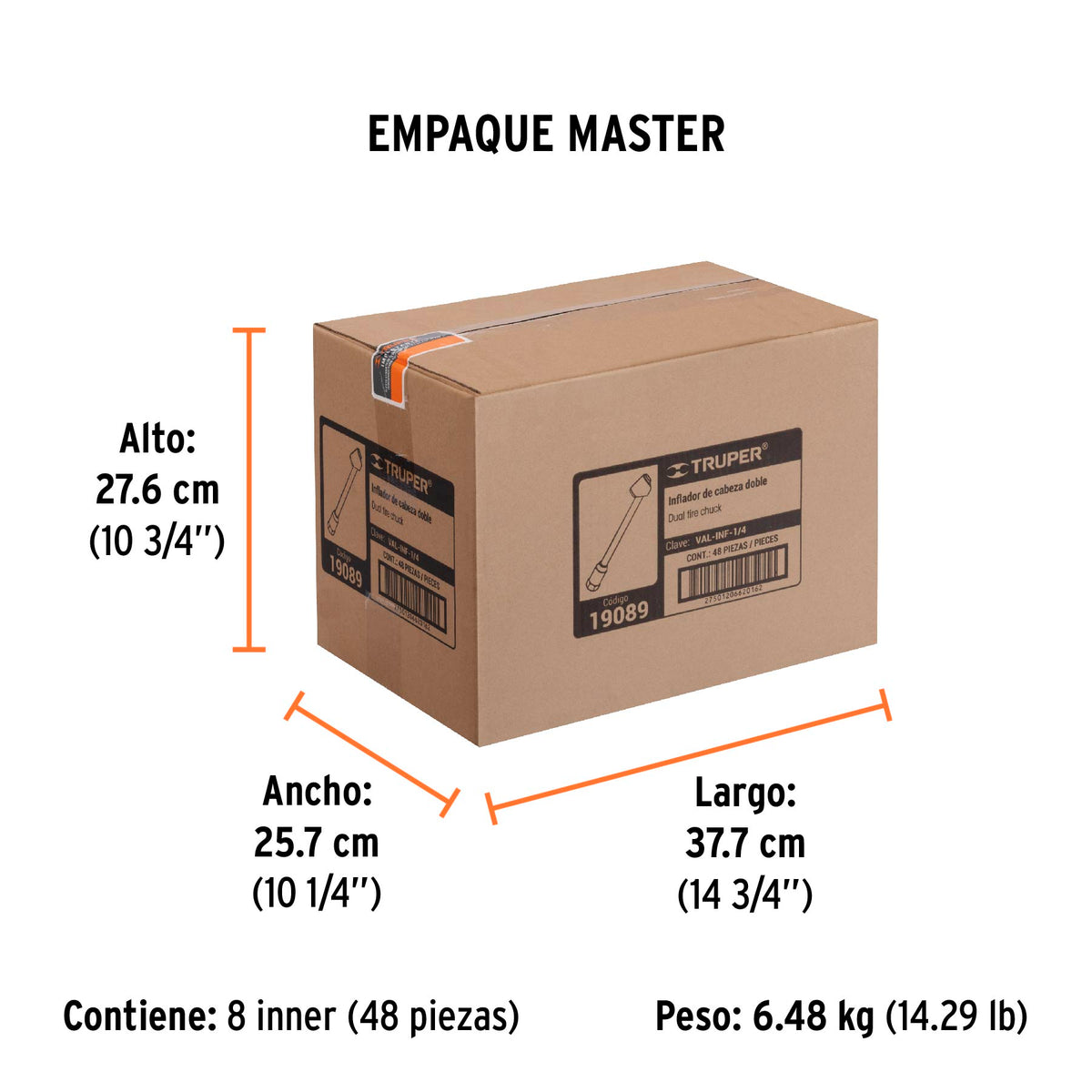 Valvula inflador cabeza doble, cuerda 1/4 npt