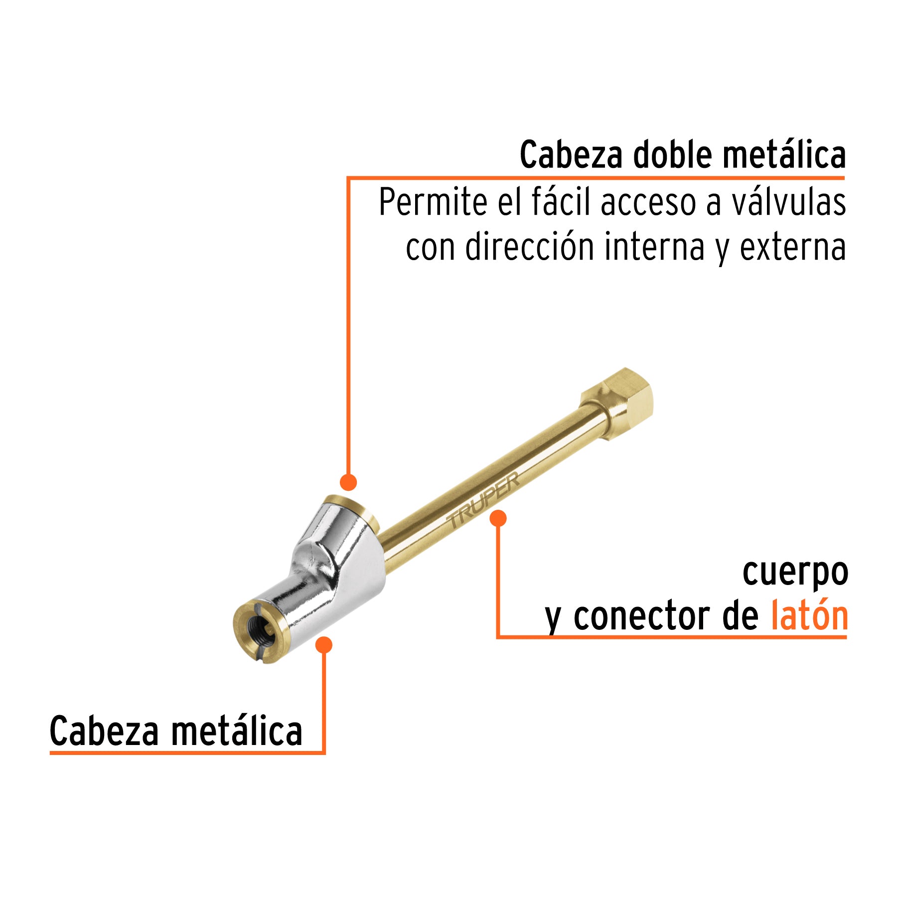 Valvula inflador cabeza doble, cuerda 1/4 npt