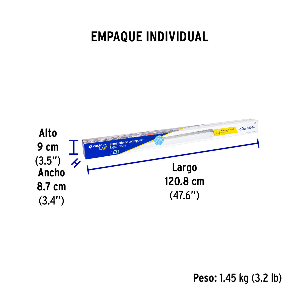 Luminario sobreponer, 2X18W, T8, de LED