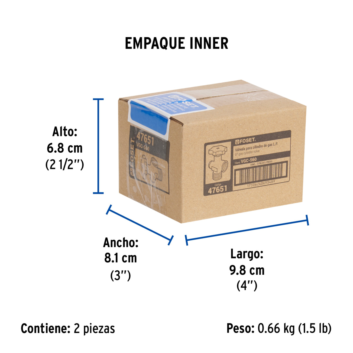 Válvula para cilindros de gas LP hasta 45 kg, Foset