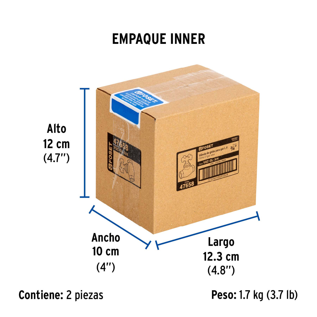 Válvula globo de hierro para gas LP,3/4', Foset