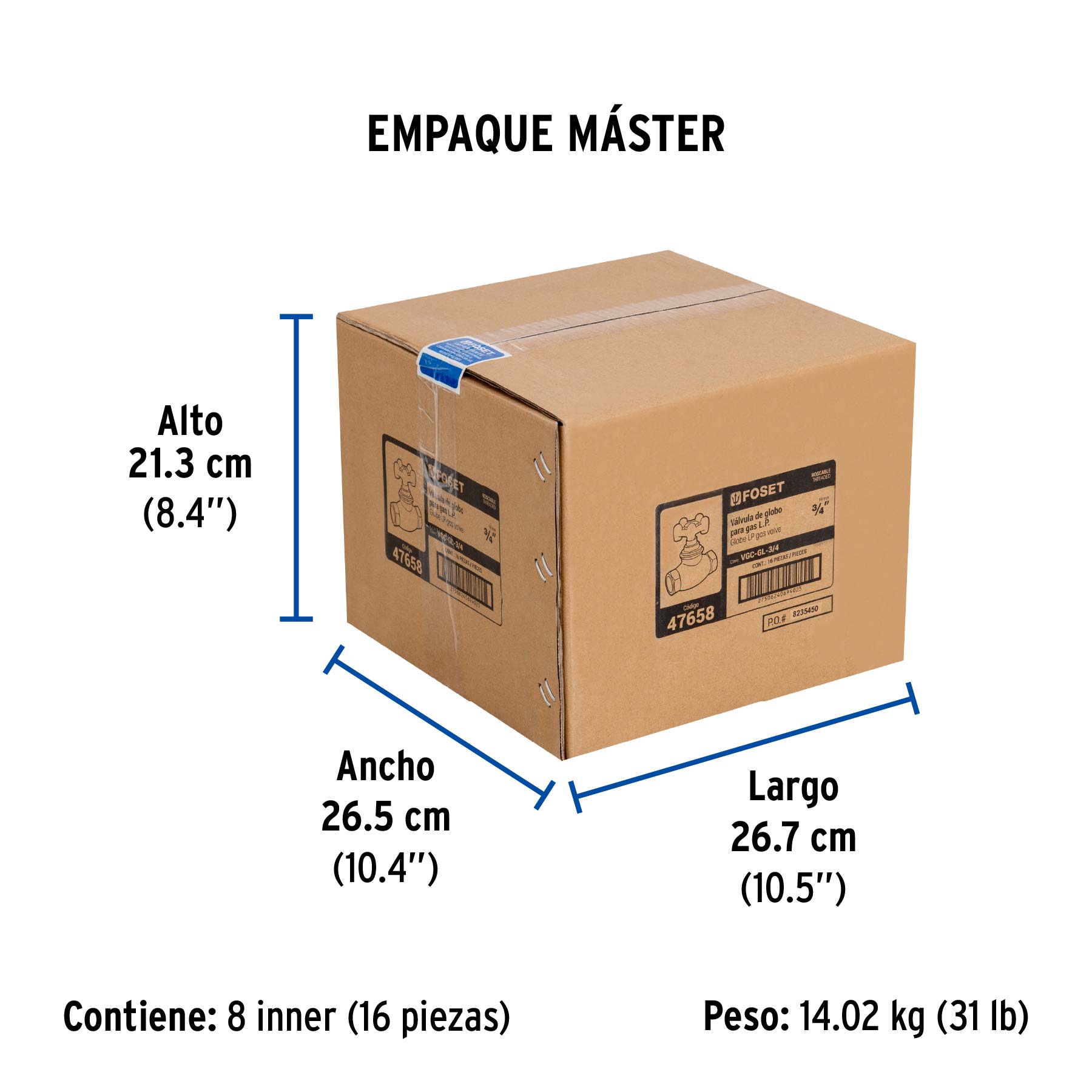 Válvula globo de hierro para gas LP,3/4', Foset