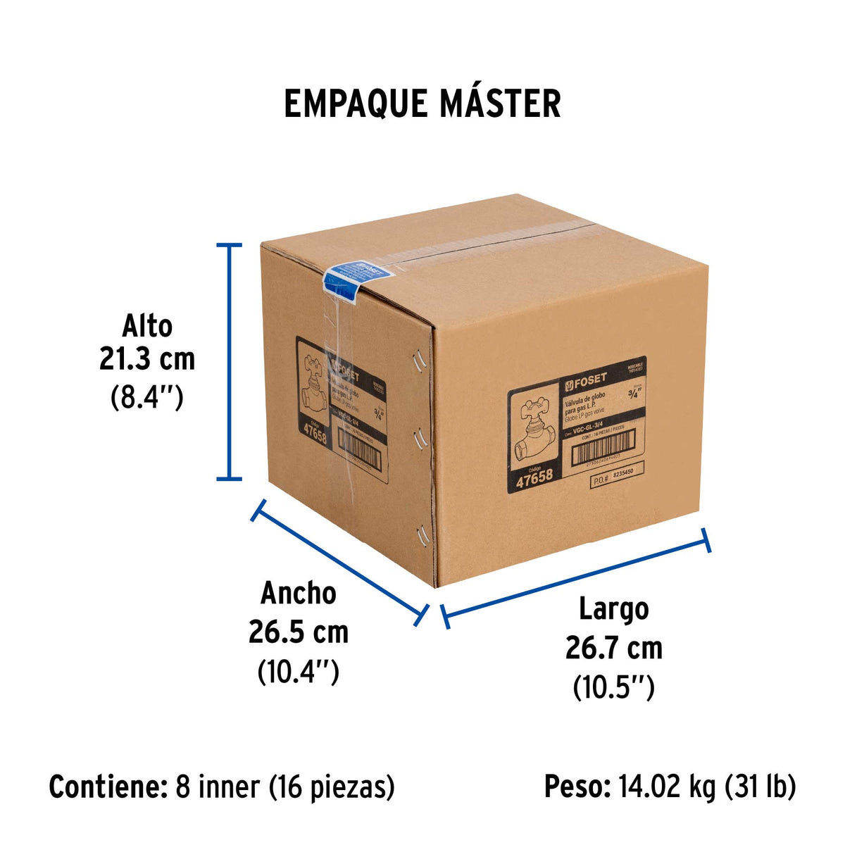 Válvula globo de hierro para gas LP,3/4', Foset