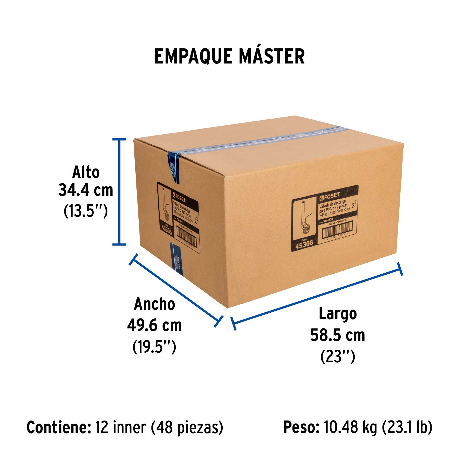 Válvula de descarga de 2' p/sanitario dos pzas,cadena inox