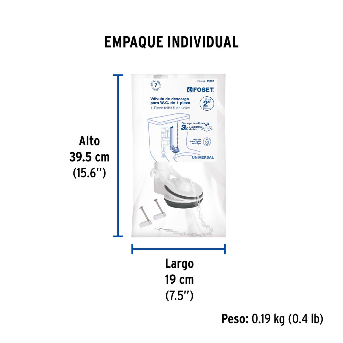 Válvula de descarga de 2' p/sanitario una pza,cadena inox